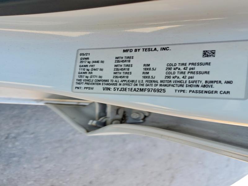 Aukcja sprzedaży 2021 Tesla Model 3, vin: 5YJ3E1EA2MF976925, numer aukcji: 58214916