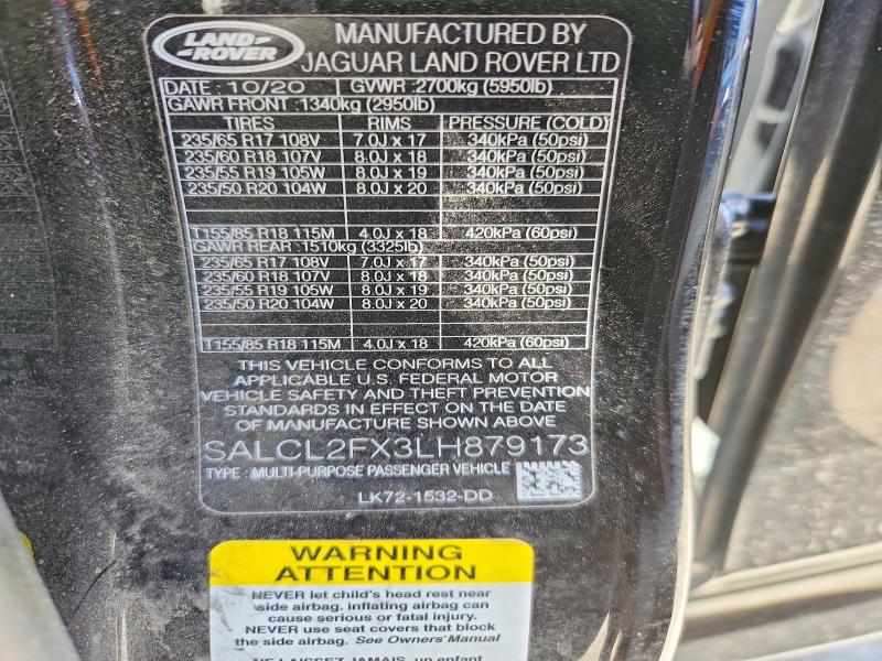 Продажа на аукционе авто 2020 Land Rover Discovery Sport, vin: SALCL2FX3LH879173, номер лота: 57645926