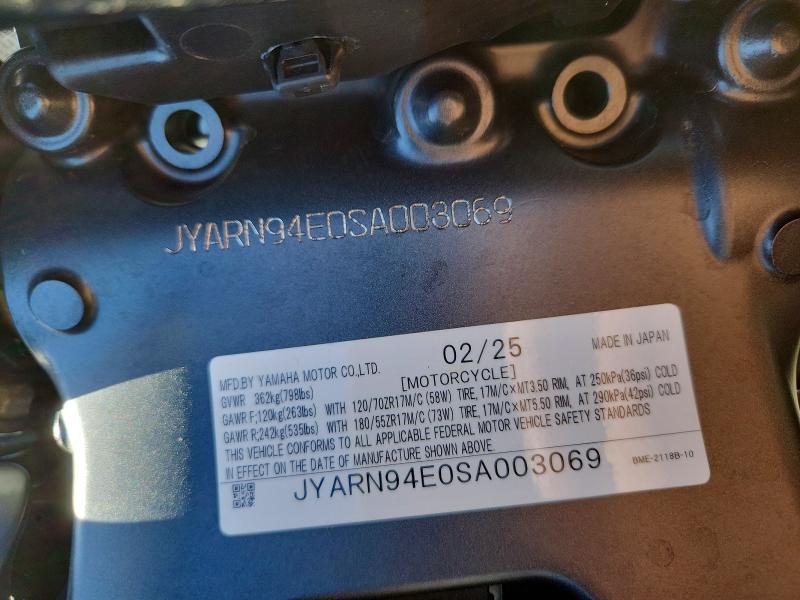 2025 Yamaha Mt09 მანქანა იყიდება აუქციონზე, vin: JYARN94E0SA003069, აუქციონის ნომერი: 55543896