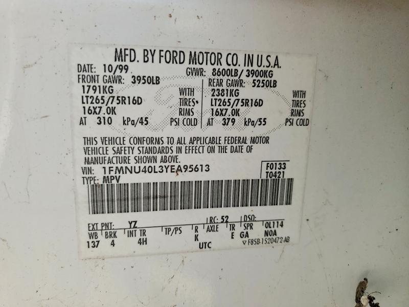 Продажа на аукционе авто 2000 Ford Excursion, vin: 1FMNU40L3YEA95613, номер лота: 58741916