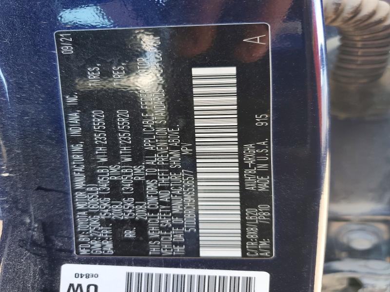 2021 Toyota Highlander მანქანა იყიდება აუქციონზე, vin: 5TDDBRCH9MS536577, აუქციონის ნომერი: 55994496