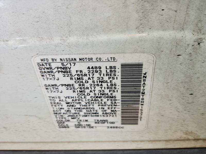 85976385 :رقم المزاد ، JN8AT2MT8HW153721 vin ، 2017 Nissan Rogue مزاد بيع