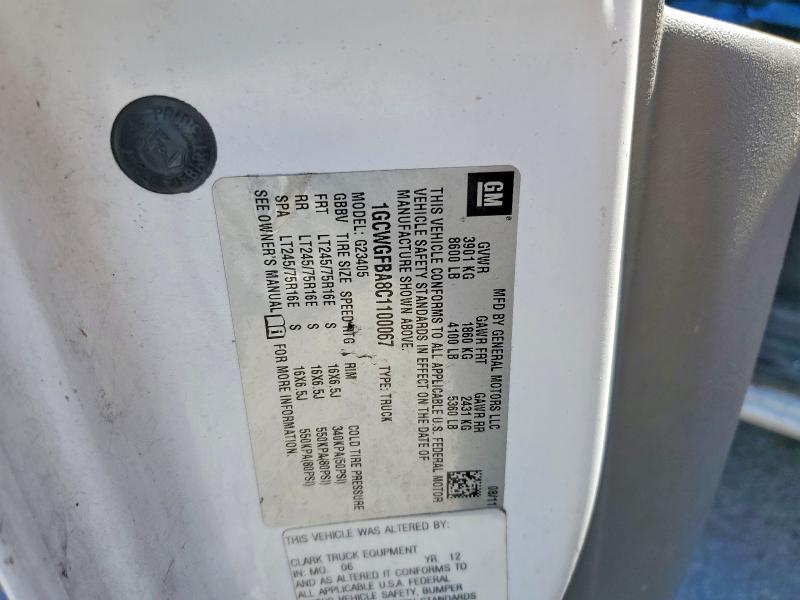Продаж на аукціоні авто 2012 Chevrolet Express G2500, vin: 1GCWGFBA8C1100067, номер лоту: 55012986