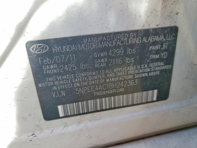 57833016 :رقم المزاد ، 5NPEC4AC1BH242363 vin ، 2011 Hyundai Sonata مزاد بيع