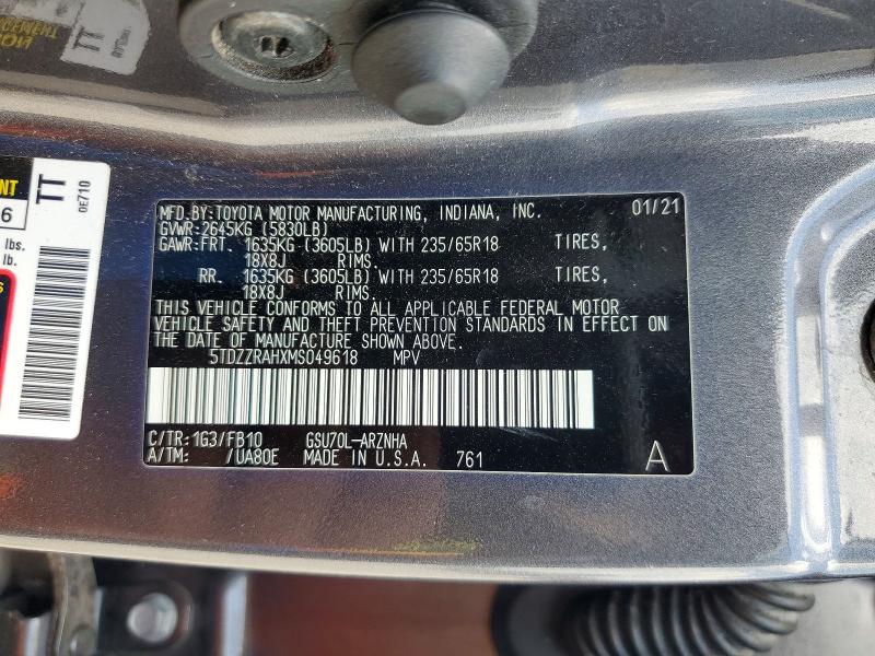 2021 Toyota Highlander მანქანა იყიდება აუქციონზე, vin: 5TDZZRAHXMS049618, აუქციონის ნომერი: 57713816