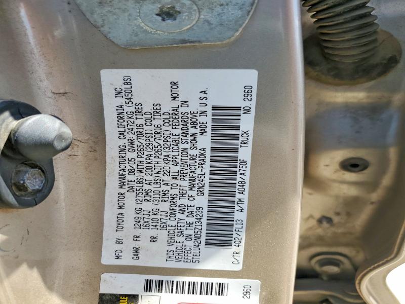 2005 Toyota Tacoma მანქანა იყიდება აუქციონზე, vin: 5TELU42N05Z134239, აუქციონის ნომერი: 55800556