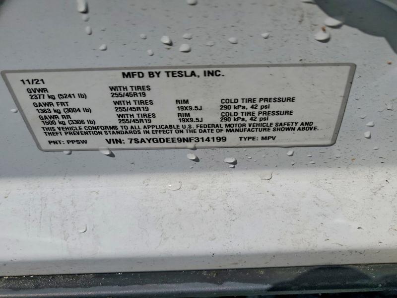 Продажа на аукционе авто 2022 Tesla Model Y, vin: 7SAYGDEE9NF314199, номер лота: 54995926