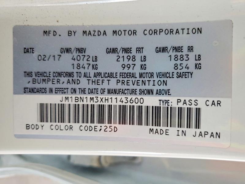 57603406 :رقم المزاد ، JM1BN1M3XH1143600 vin ، 2017 Mazda 3 مزاد بيع