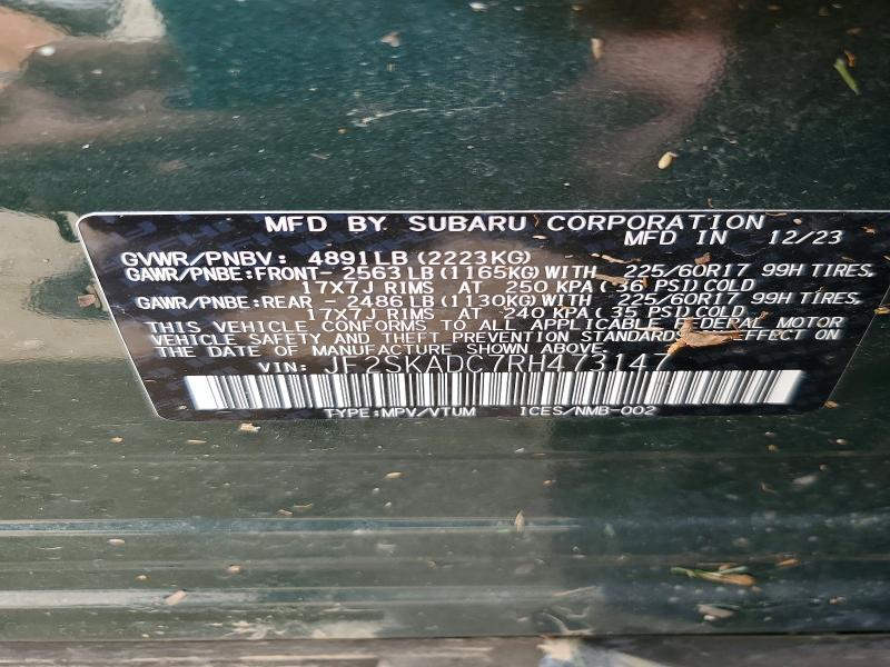 Aukcja sprzedaży 2024 Subaru Forester, vin: JF2SKADC7RH473147, numer aukcji: 55913986