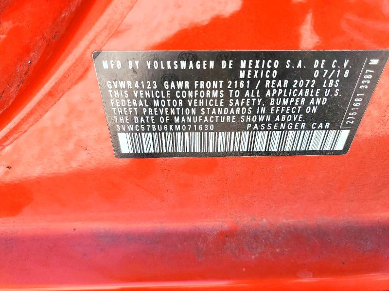 Aukcja sprzedaży 2019 Volkswagen Jetta, vin: 3VWC57BU6KM071630, numer aukcji: 57354806