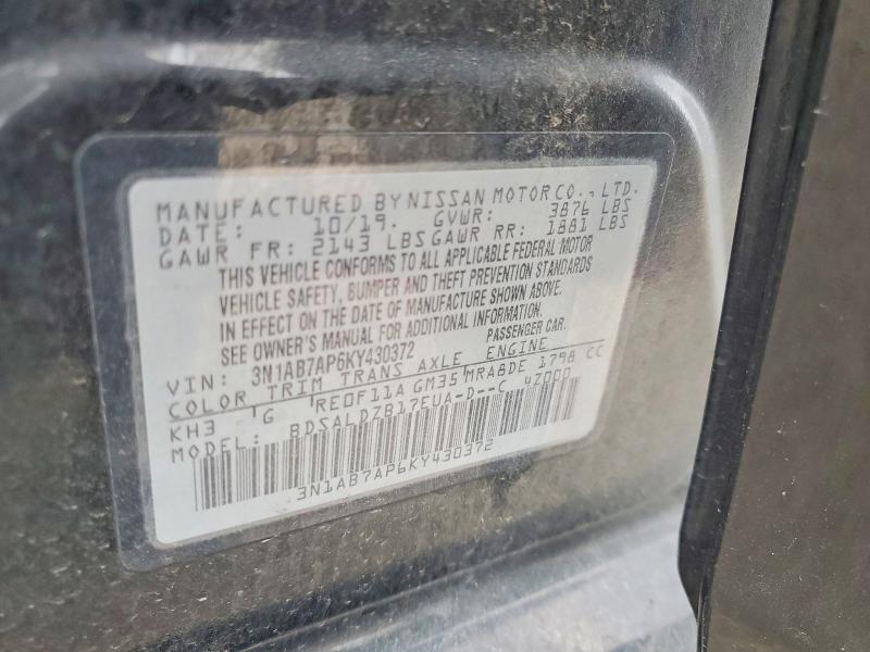 Продажа на аукционе авто 2019 Nissan Sentra, vin: 3N1AB7AP6KY430372, номер лота: 56083496
