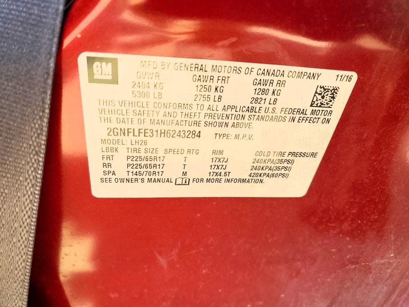 55831856 :رقم المزاد ، 2GNFLFE31H6243284 vin ، 2017 Chevrolet Equinox مزاد بيع