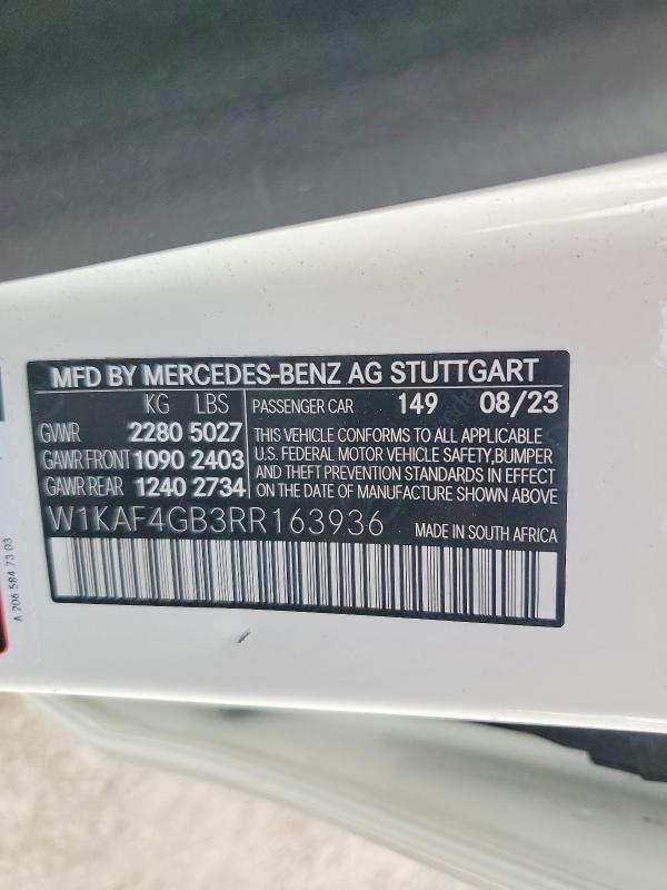 58121296 :رقم المزاد ، W1KAF4GB3RR163936 vin ، 2024 Mercedes-benz C مزاد بيع