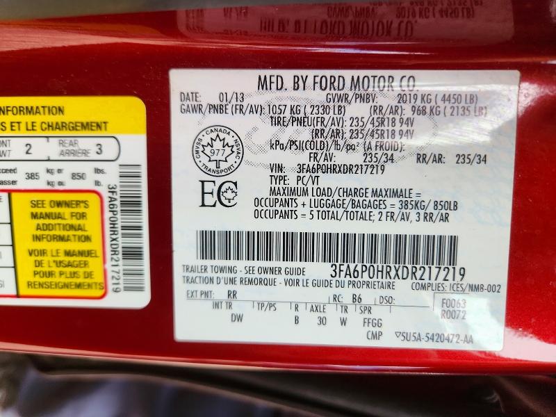 2013 Ford Fusion მანქანა იყიდება აუქციონზე, vin: 3FA6P0HRXDR217219, აუქციონის ნომერი: 58720916