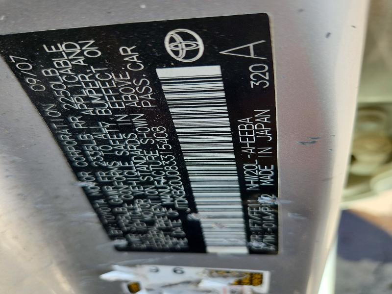 Aukcja sprzedaży 2008 Toyota Prius, vin: JTDKB20U083315408, numer aukcji: 59537986