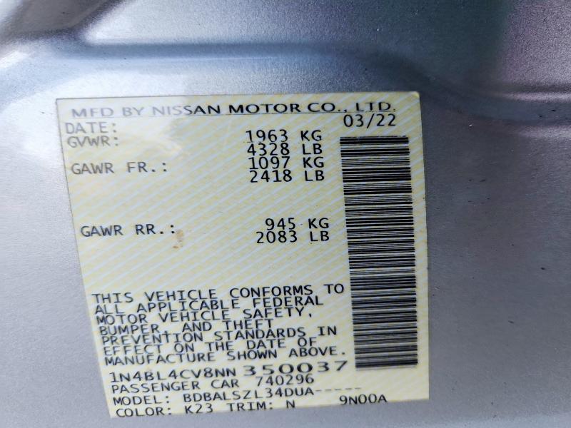 Aukcja sprzedaży 2022 Nissan Altima, vin: 1N4BL4CV8NN350037, numer aukcji: 57467916