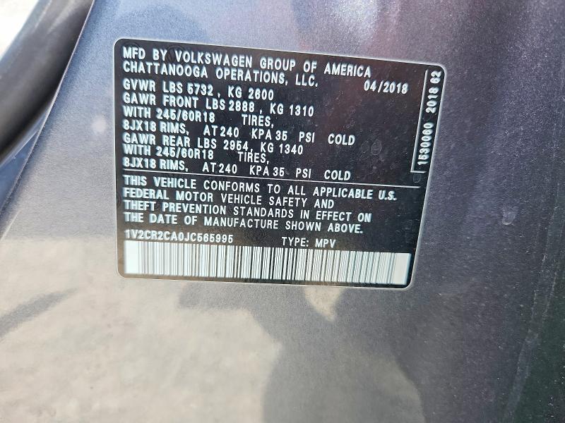 Продажа на аукционе авто 2018 Volkswagen Atlas, vin: 1V2CR2CA0JC565995, номер лота: 54677416