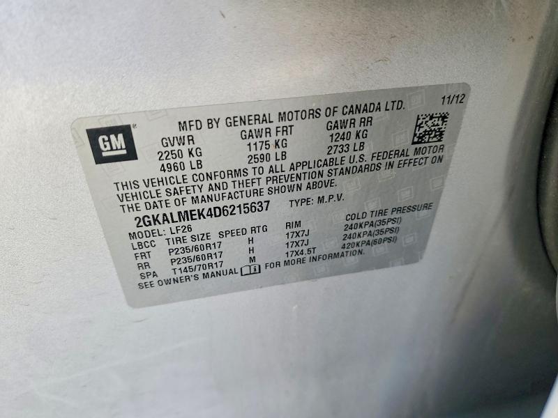 58954426 :رقم المزاد ، 2GKALMEK4D6215637 vin ، 2013 Gmc Terrain مزاد بيع