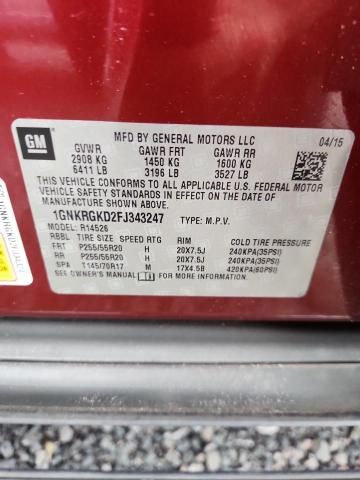 57888086 :رقم المزاد ، 1GNKRGKD2FJ343247 vin ، 2015 Chevrolet Traverse مزاد بيع