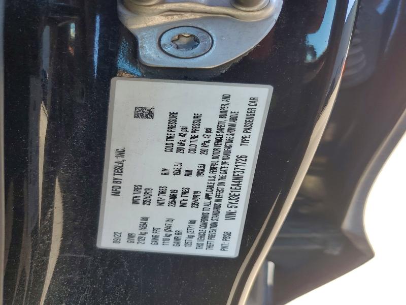 57202136 :رقم المزاد ، 5YJ3E1EA4NF371726 vin ، 2022 Tesla Model 3 مزاد بيع