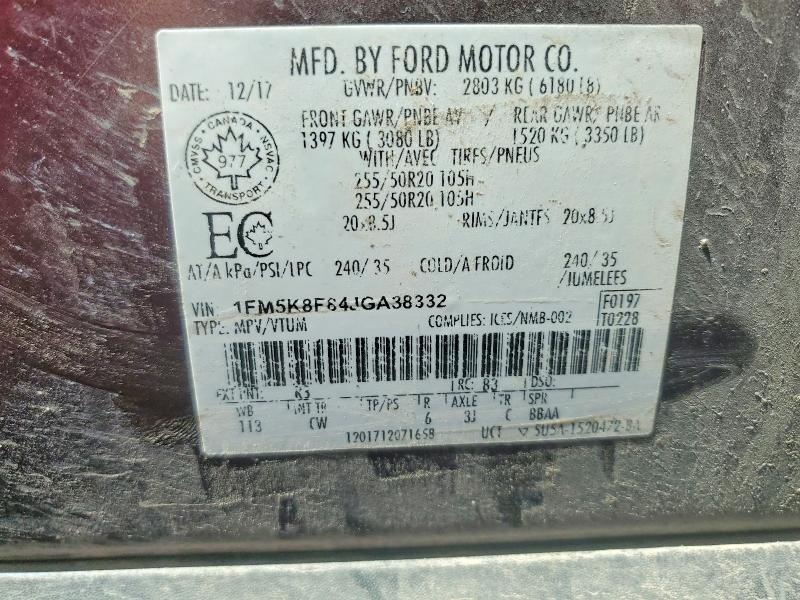 2018 Ford Explorer მანქანა იყიდება აუქციონზე, vin: 1FM5K8F84JGA38332, აუქციონის ნომერი: 56213466
