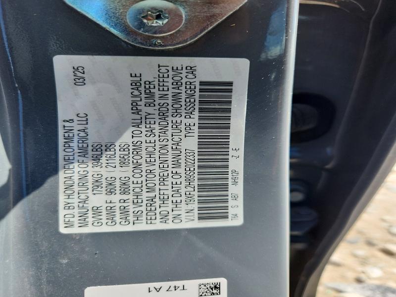 2025 Honda Civic მანქანა იყიდება აუქციონზე, vin: 19XFL2H89SE022337, აუქციონის ნომერი: 58210046
