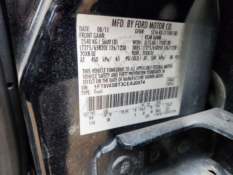 Aukcja sprzedaży 2012 Ford F350, vin: 1FT8W3BT3CEA20874, numer aukcji: 58236226