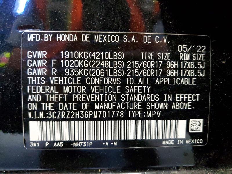 57157656 :رقم المزاد ، 3CZRZ2H36PM701778 vin ، 2023 Honda Hr-v مزاد بيع