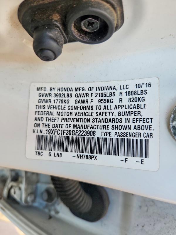 2016 Honda Civic მანქანა იყიდება აუქციონზე, vin: 19XFC1F30GE223908, აუქციონის ნომერი: 57754666