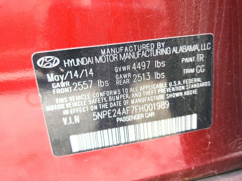 2015 Hyundai Sonata მანქანა იყიდება აუქციონზე, vin: 5NPE24AF7FH001989, აუქციონის ნომერი: 57003036