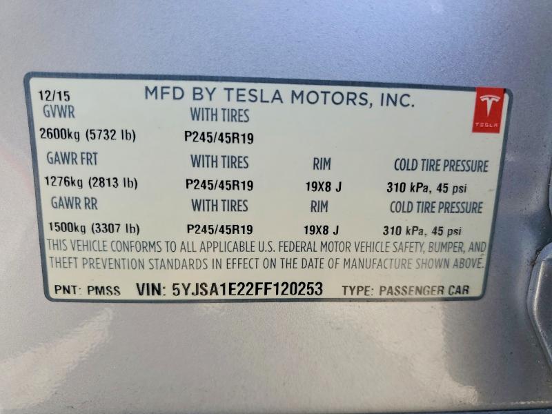 56996116 :رقم المزاد ، 5YJSA1E22FF120253 vin ، 2015 Tesla Model S مزاد بيع