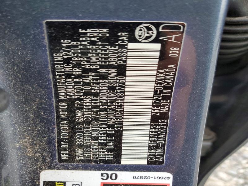 Продажа на аукционе авто 2017 Toyota Corolla, vin: 2T1BURHE5HC817760, номер лота: 58723046