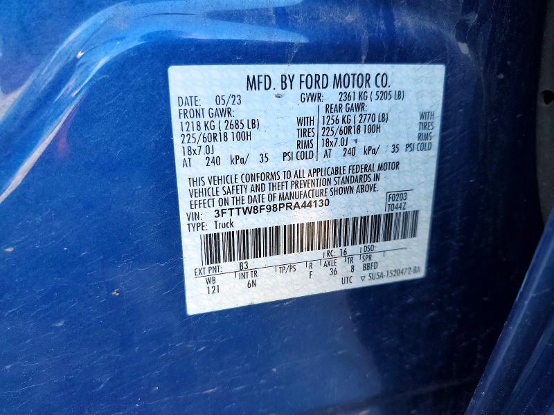 2023 Ford Maverick მანქანა იყიდება აუქციონზე, vin: 3FTTW8F98PRA44130, აუქციონის ნომერი: 57224216