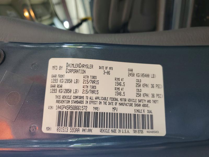 Aukcja sprzedaży 2006 Chrysler Town & Country, vin: 1A4GP45R56B661572, numer aukcji: 58765176