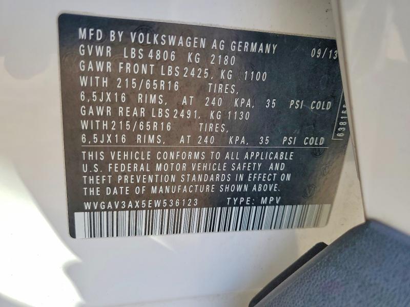 Aukcja sprzedaży 2014 Volkswagen Tiguan, vin: WVGAV3AX5EW536123, numer aukcji: 56066176