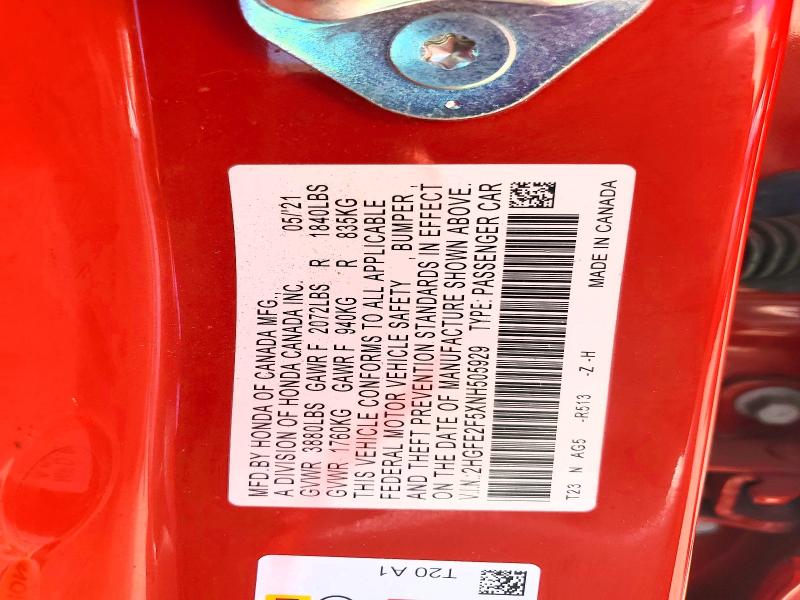 Продаж на аукціоні авто 2022 Honda Civic, vin: 2HGFE2F5XNH505929, номер лоту: 57143456