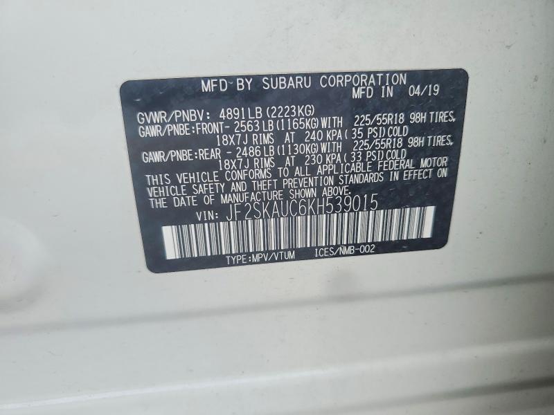 85454885 :رقم المزاد ، JF2SKAUC6KH539015 vin ، 2019 Subaru Forester مزاد بيع