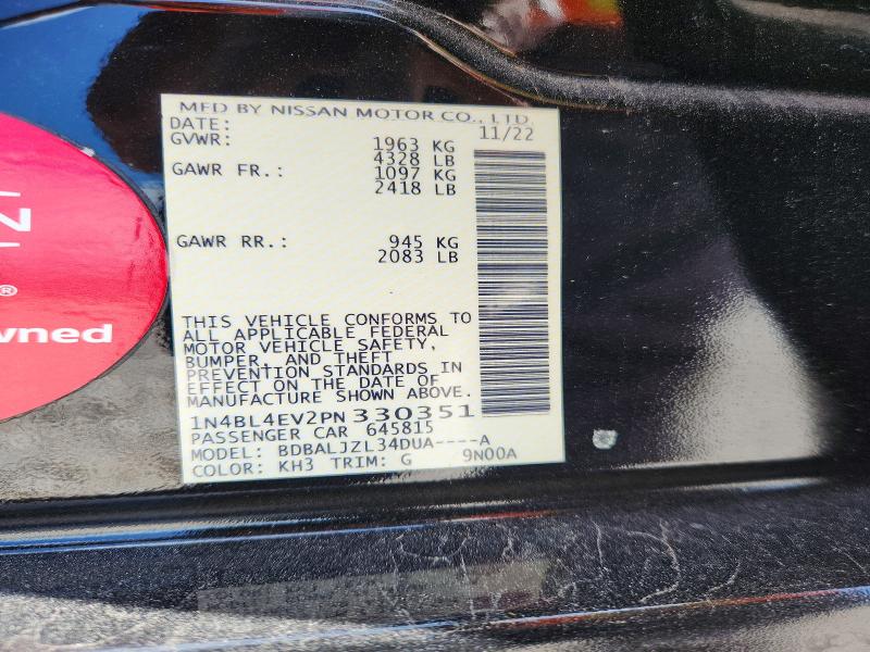 2023 Nissan Altima მანქანა იყიდება აუქციონზე, vin: 1N4BL4EV2PN330351, აუქციონის ნომერი: 56985206