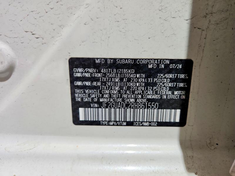 Продаж на аукціоні авто 2024 Subaru Crosstrek, vin: JF2GUADC2RH861550, номер лоту: 56773416