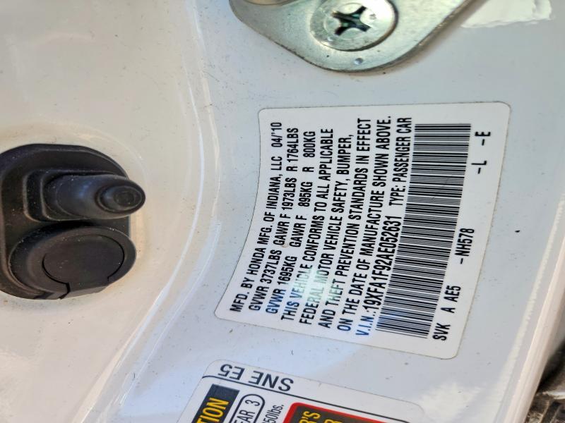 2010 Honda Civic მანქანა იყიდება აუქციონზე, vin: 19XFA1F92AE052631, აუქციონის ნომერი: 57924096