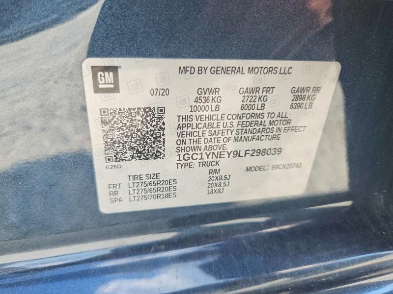 85977865 :رقم المزاد ، 1GC1YNEY9LF298039 vin ، 2020 Chevrolet Silverado مزاد بيع
