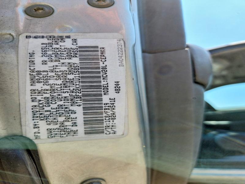 2001 Toyota Camry მანქანა იყიდება აუქციონზე, vin: 4T1BF22KX1U115857, აუქციონის ნომერი: 57768276