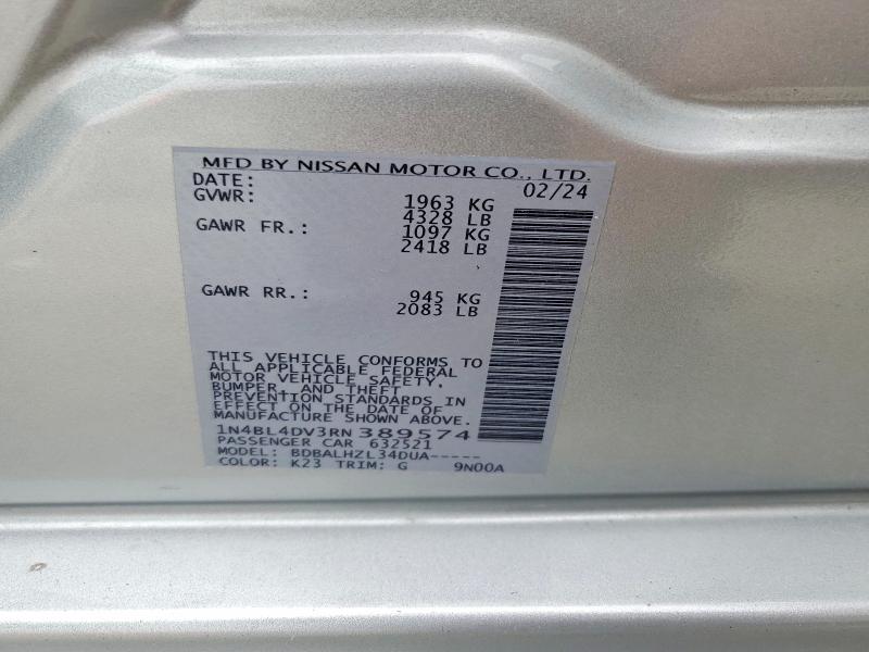 2024 Nissan Altima მანქანა იყიდება აუქციონზე, vin: 1N4BL4DV3RN389574, აუქციონის ნომერი: 55632076