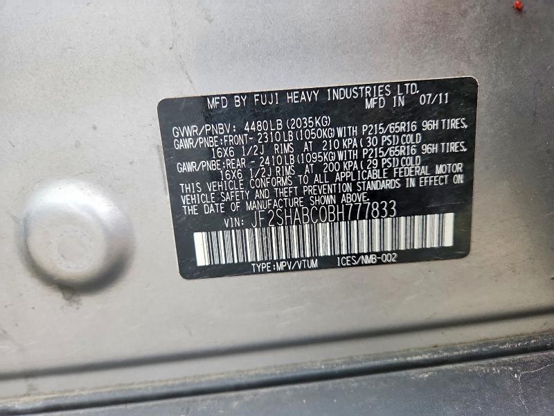 Aukcja sprzedaży 2011 Subaru Forester, vin: JF2SHABC0BH777833, numer aukcji: 58701296