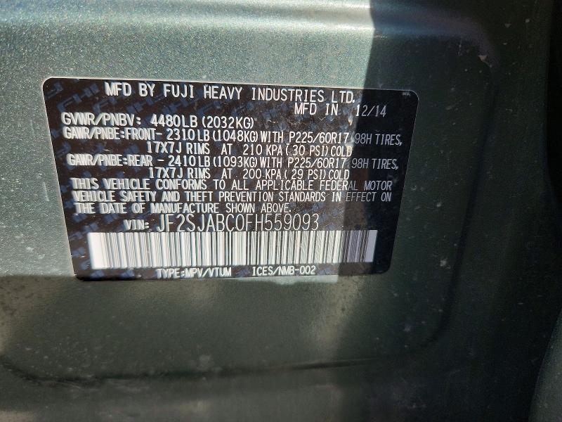 54904586 :رقم المزاد ، JF2SJABC0FH559093 vin ، 2015 Subaru Forester مزاد بيع