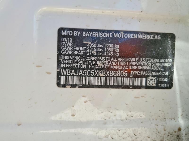 Aukcja sprzedaży 2019 Bmw 530, vin: WBAJA5C5XKBX86805, numer aukcji: 58838936