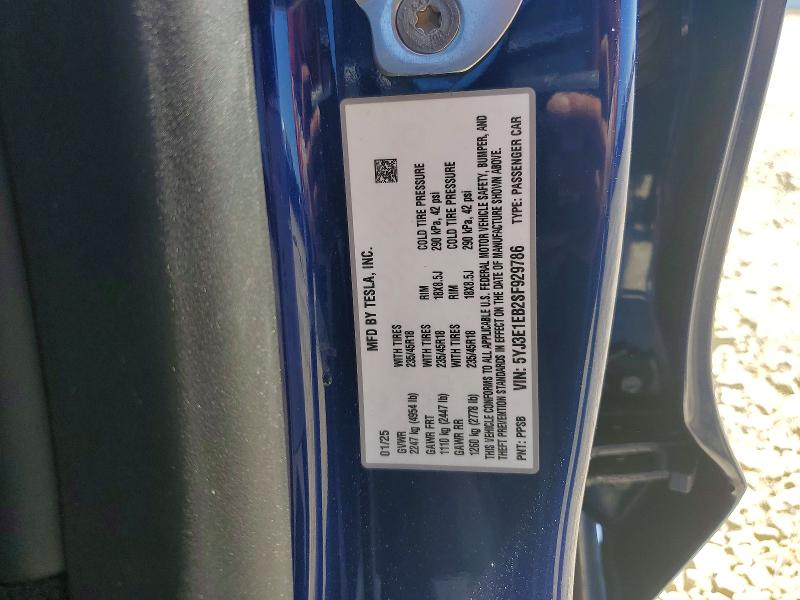 Aukcja sprzedaży 2025 Tesla Model 3, vin: 5YJ3E1EB2SF929786, numer aukcji: 55825736
