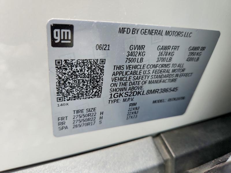 Auction sale of the 2021 Gmc Yukon, vin: 1GKS2DKL8MR386545, lot number: 55376406