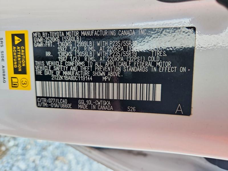 56718066 :رقم المزاد ، 2T2ZK1BA8DC119144 vin ، 2013 Lexus Rx مزاد بيع