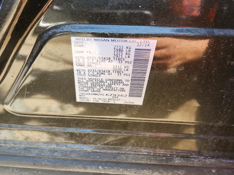 2015 Nissan Pathfinder მანქანა იყიდება აუქციონზე, vin: 5N1AR2MM2FC629362, აუქციონის ნომერი: 56062816